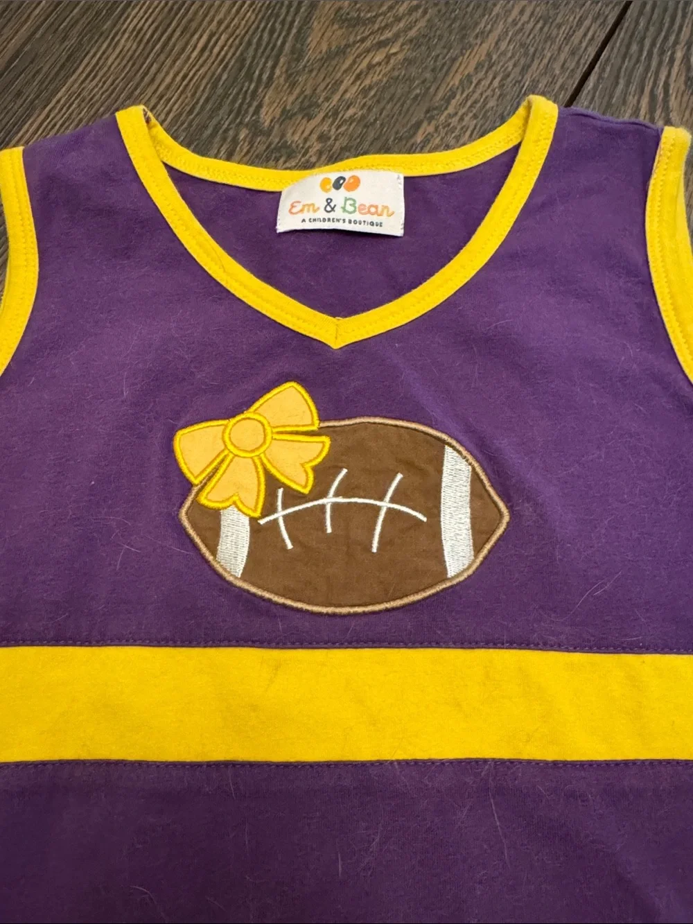Em & Bean Lsu inspired Girls Purple & Yellow Football Applique Dress